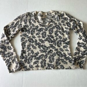 Mainbocher Pure cashmere v neck sweater cream black floral size medium